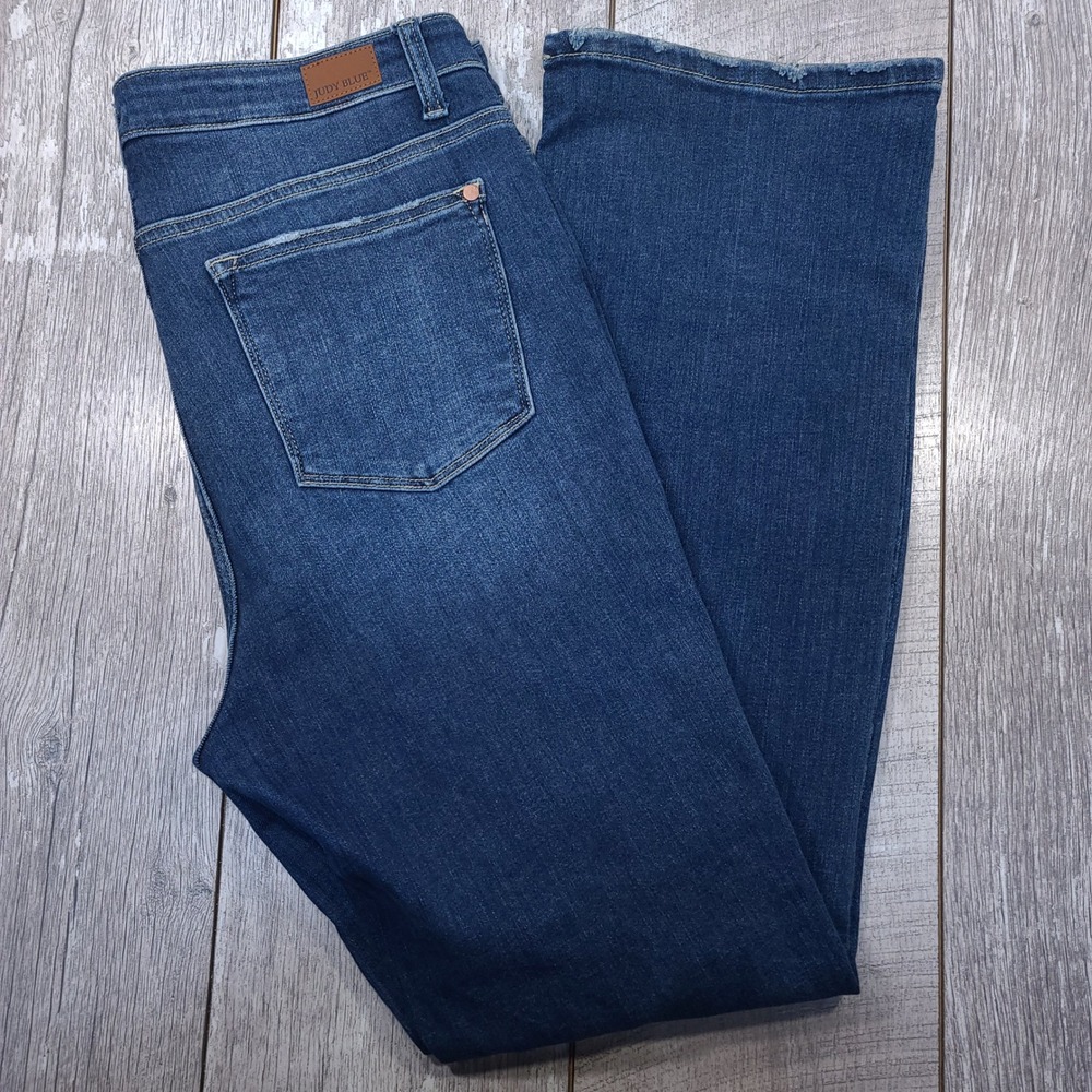 Judy Blue Bootcut Jeans Women Size 15 Blue Dark Wash Frayed Hem Western Cowgirl